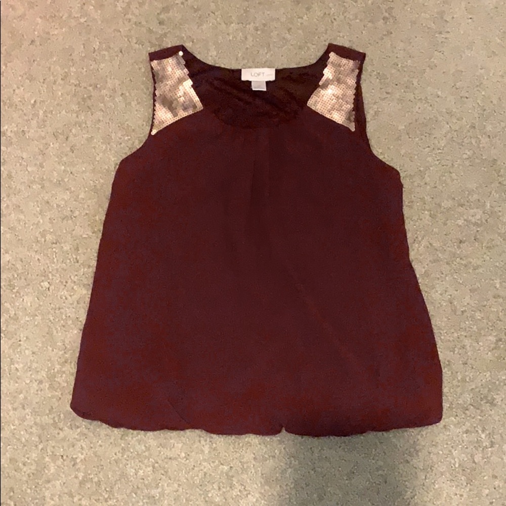 Maroon LOFT Petite Tank Top with Gold Detail